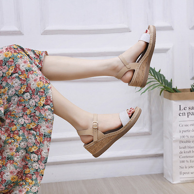 European And American Wedge Color Matching Large Size Comfortable Sandals
