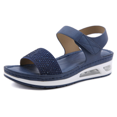 Casual Cushioned Large Size Stitched Wedge Heel Comfortable Rhinestone Sandals