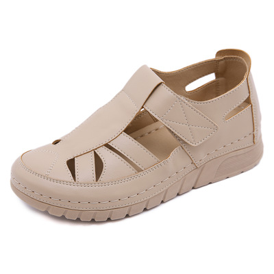 Wedge Heel Stitching Lightweight Velcro Cutout Mother Shoes