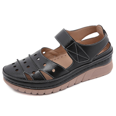 Wedge Heel Stitching, Lightweight Velcro Hollowed Out Mother Shoes, Large Size