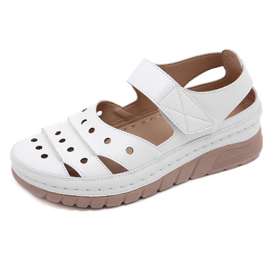 Wedge Heel Stitching, Lightweight Velcro Hollowed Out Mother Shoes, Large Size