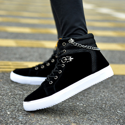 Korean Fashion Chain Canvas Shoes High-top Casual Shoes Men's Trendy Shoes