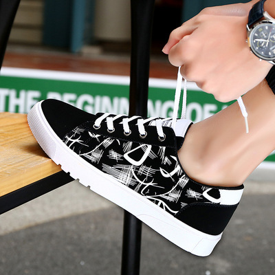 Casual Shoes Canvas Shoes Men's Korean Style Trendy Sneakers Low-top Black Cloth Shoes