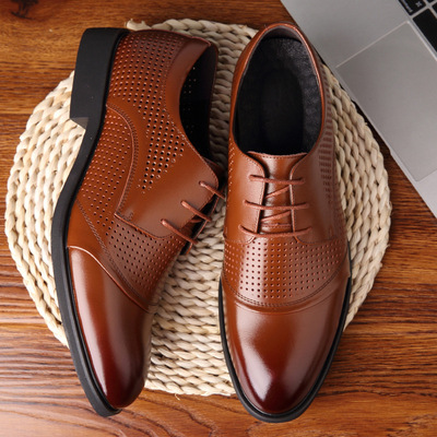 Business Formal Wear Leather Shoes Cowhide Hollow Leather Shoes Men's Lace-up Breathable