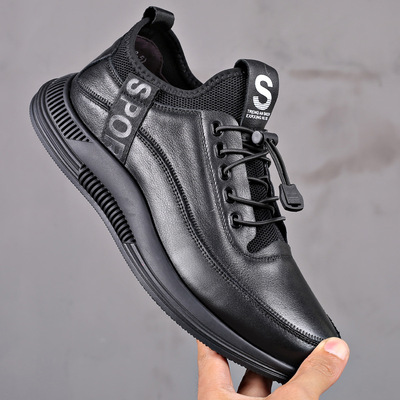 Inner Increase Youth Korean Version Plus Cashmere Sports Casual Men's Leather Shoes