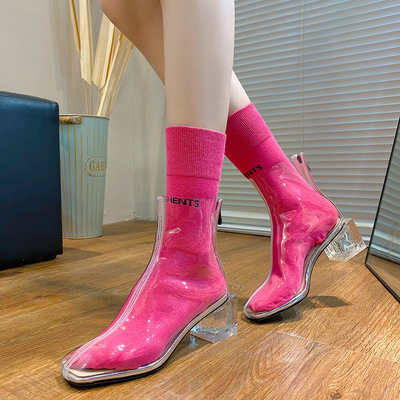 Transparent Boots Short Boots Net Red Same High Heels