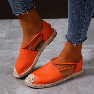 Baotou Sandals Lace-up Fashion Large Size Straw Fisherman Shoes Lace-up Flat Shoes