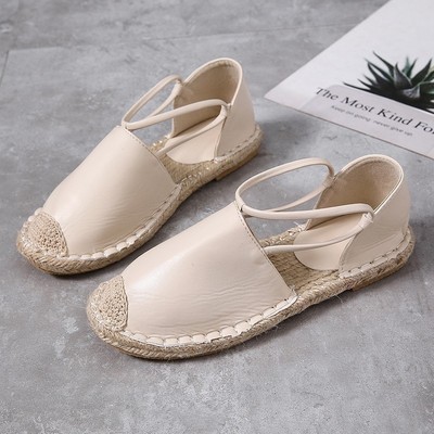 Baotou Sandals Lace-up Fashion Large Size Straw Fisherman Shoes Lace-up Flat Shoes