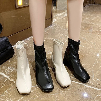 Square Toe Fashionable And Comfortable Thick-heeled Mid-tube British Style Martin Boots