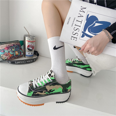 Camouflage High-top Shoes Thick-soled Canvas Shoes Sports Casual Shoes Increased Couple Platform Shoes