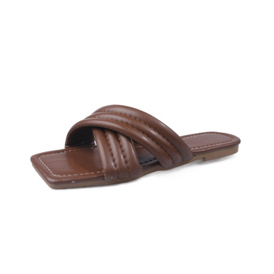 Solid Color Cross-shaped Large Size Sandals And Slippers With Square Head