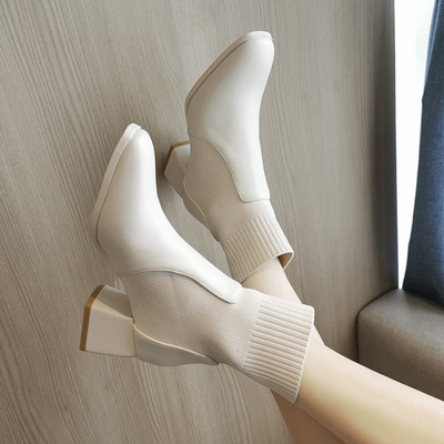 Stretch Knit Socks Boots New Korean Style Temperament High-heeled Ankle Boots