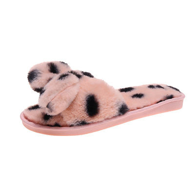 Spotted Autumn And Winter 2021 New Bow Home Plush Couple Slippers