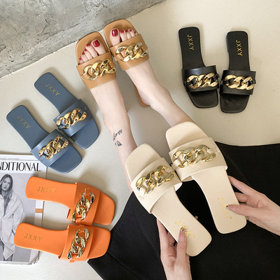 New Korean Style Fashion Chain Casual Flat-bottomed Beach Slippers