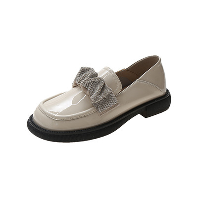 New Style Rhinestone Square Toe Japanese Loafers Retro College Style Flat Bottom
