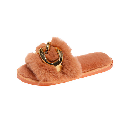 Autumn And Winter New Style Metal Chain One-line Warm Home Indoor Cotton Slippers