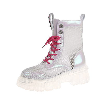 Color Martin Boots, Transparent Platform Mesh Boots, Breathable High-top Sandals