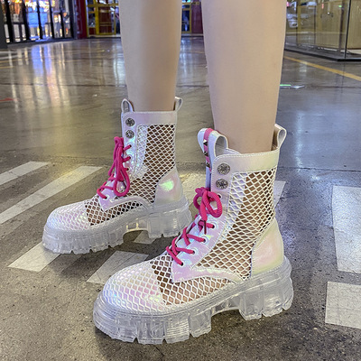 Color Martin Boots, Transparent Platform Mesh Boots, Breathable High-top Sandals