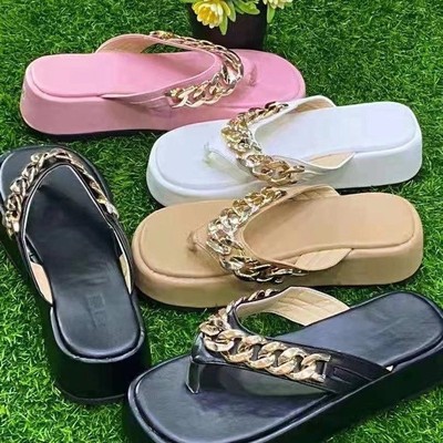 Fashion Platform Flip Flops Chain Flip Flops Plus Size Slippers