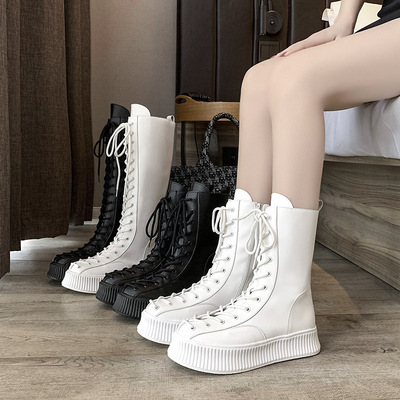 Martin Boots Women's Small Women's Shoes Thick-soled Increased Thinner High School Long Tube