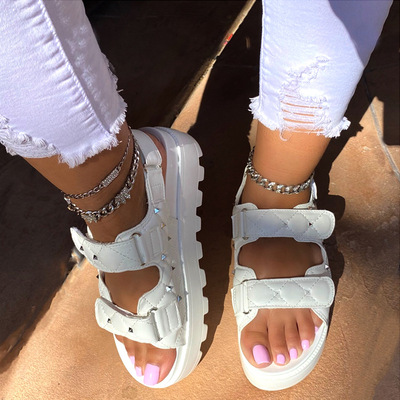 European And American Rivet Velcro Platform Sandals With Small Fragrance And Large Size