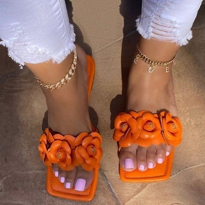 Flower Beach Shoes, Flat Sandals, Outer Wear Slipper Large Size Slippers