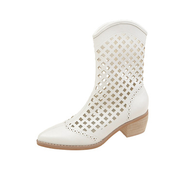 Fashionable And Easy To Wear Breathable Hollow Pointed Thick Heel Short Boots With Martin Boots