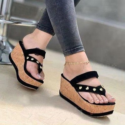 Wedge Heel Platform Flip-flops Women's Plus Size Rivets