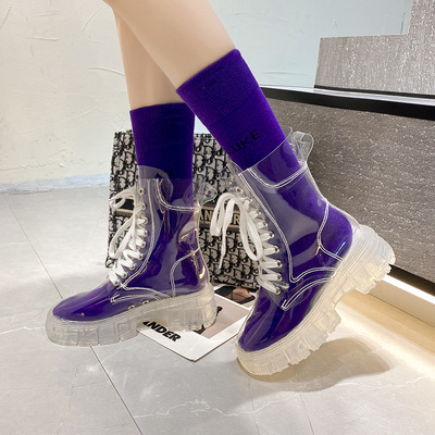 Fashion Boots Women's Summer 2021 New Net Red Fashion Lace Transparent Jelly Sponge Cake Thick-soled Short Boots