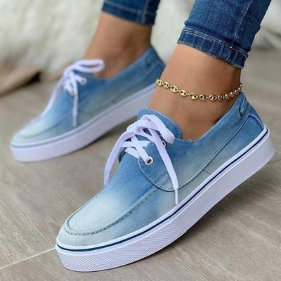Large Size Canvas Shoes With Lace-up, Flat-bottomed Low-top Shoes