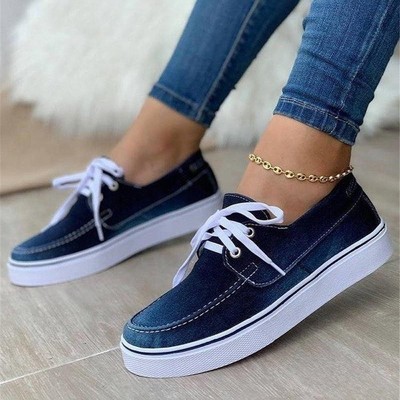 Large Size Canvas Shoes With Lace-up, Flat-bottomed Low-top Shoes