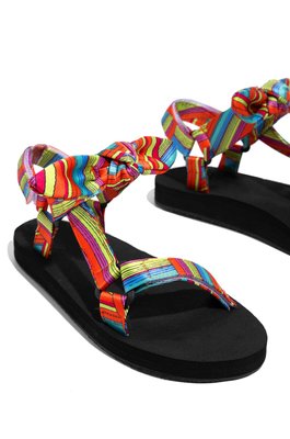 New European And American Beach Shoes Velcro Bow Large Size Flat Shoes