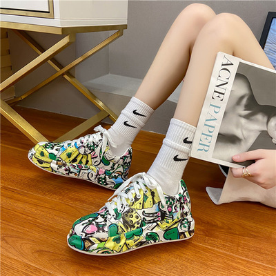 Lovers' Thick-soled Casual Shoes, Painted Sneakers, Trendy Sneakers