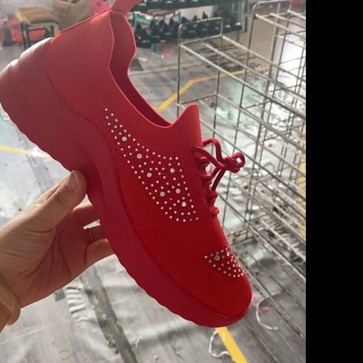 New Breathable Sneakers, Mesh Surface Rhinestone Flying Woven Casual Running Shoes