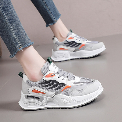 Flat-bottomed Student Running Shoes With Breathable Mesh And Color Matching