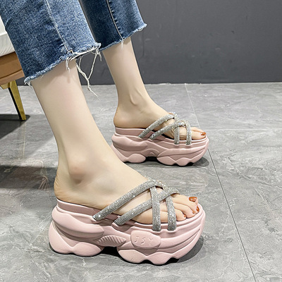Cross Strap Rhinestones Cute Fashion Platform Sandals And Slippers Open-toe Outer Wear Sandals