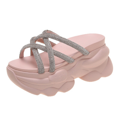 Cross Strap Rhinestones Cute Fashion Platform Sandals And Slippers Open-toe Outer Wear Sandals