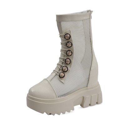 Hollow Martin Boots Thick-soled Inner Heightening Thin Thin Boots Mesh Thin Short Boots