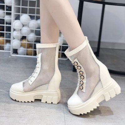 Hollow Martin Boots Thick-soled Inner Heightening Thin Thin Boots Mesh Thin Short Boots