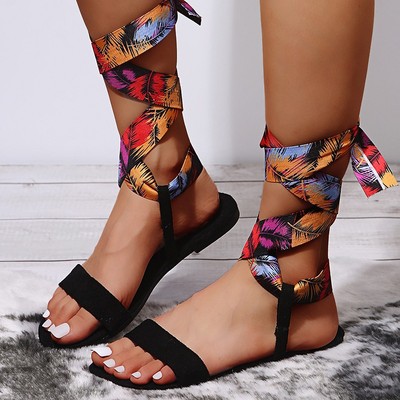 European And American Casual Hollow Ankle Strap Flat Roman Sandals