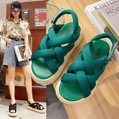 Thick-soled Roman Woven Dissolving Casual Fashion Lace-up Open-toed Platform Shoes