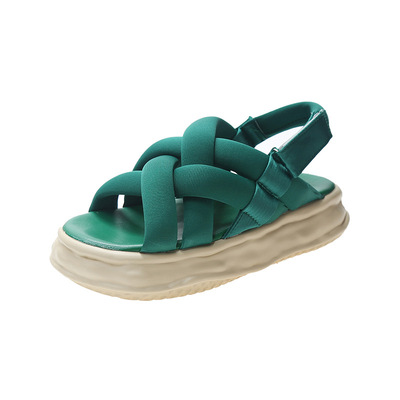 Thick-soled Roman Woven Dissolving Casual Fashion Lace-up Open-toed Platform Shoes