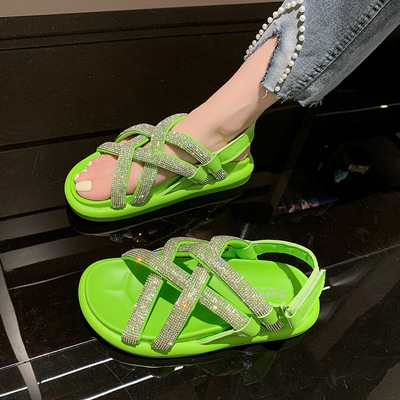 European Station Casual Rhinestone Cross Platform Trifle Velcro Sandals