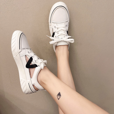 The New Hollow Student Flat-bottomed Casual Platform White Shoes