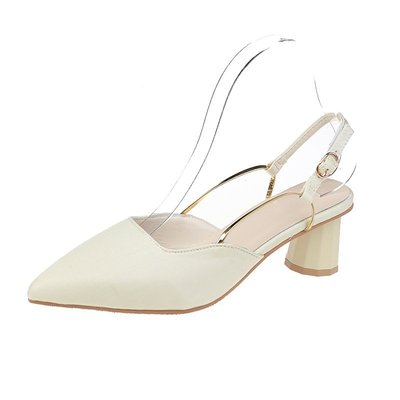 French Fashion Sandals Back Empty Sandals Female Korean Style Thick High-heeled Pointed Toe