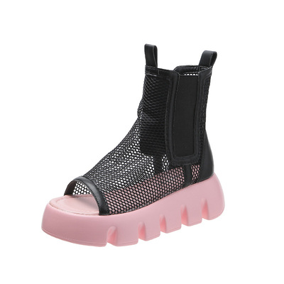 Open Toe Fashion Candy Color Mesh Smoke Tube Boots Platform Platform Platform Mesh Boots