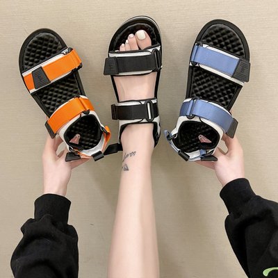 Velcro Sandals Flat Comfortable Beach Open-toe Color Matching Platform Casual Shoes