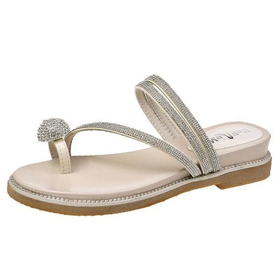 Flip-toe Rhinestone Net Red Slope Heel Two-wear Comfortable Women's Slippers