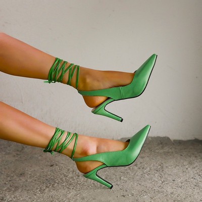 Fashion European And American Pointed Toe Ring Lace Sexy Catwalk Stiletto Sandals