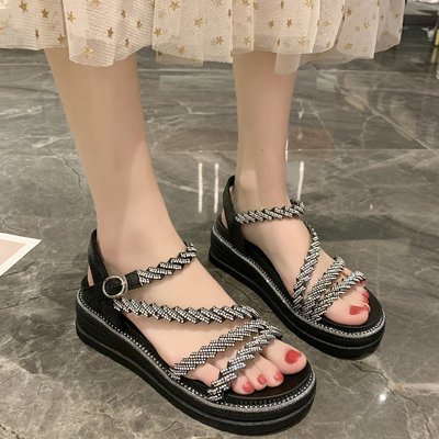 Trifle Platform Rhinestone Sandals Women's New Beach Roman Shoes